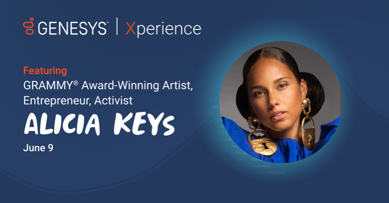 Genesys's tweet photo. Alicia Keys, the 16-time GRAMMY® Award-winning artist, joins us at #Xperience22 for a live interview and special performance. ✨

Time is running out – register today for a virtual front-row seat!