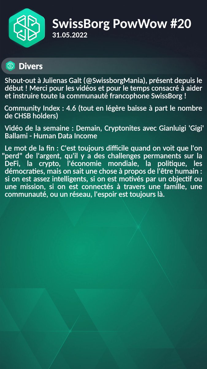 nicokonut's tweet photo. #SwissBorg PowWow #20 (🇫🇷 recap) - 31.05.2022
#WeAreSwissBorg $CHSB #CHSB #BTC #ETH #Yodl #NousSommesSwissBorg #SwissBorgPL #Premium4All #TeamCOM #TeamEXP #TeamGEN #TeamPIO

Shout-out à @SwissborgMania 💚 https://t.co/kmvXhkVY4u