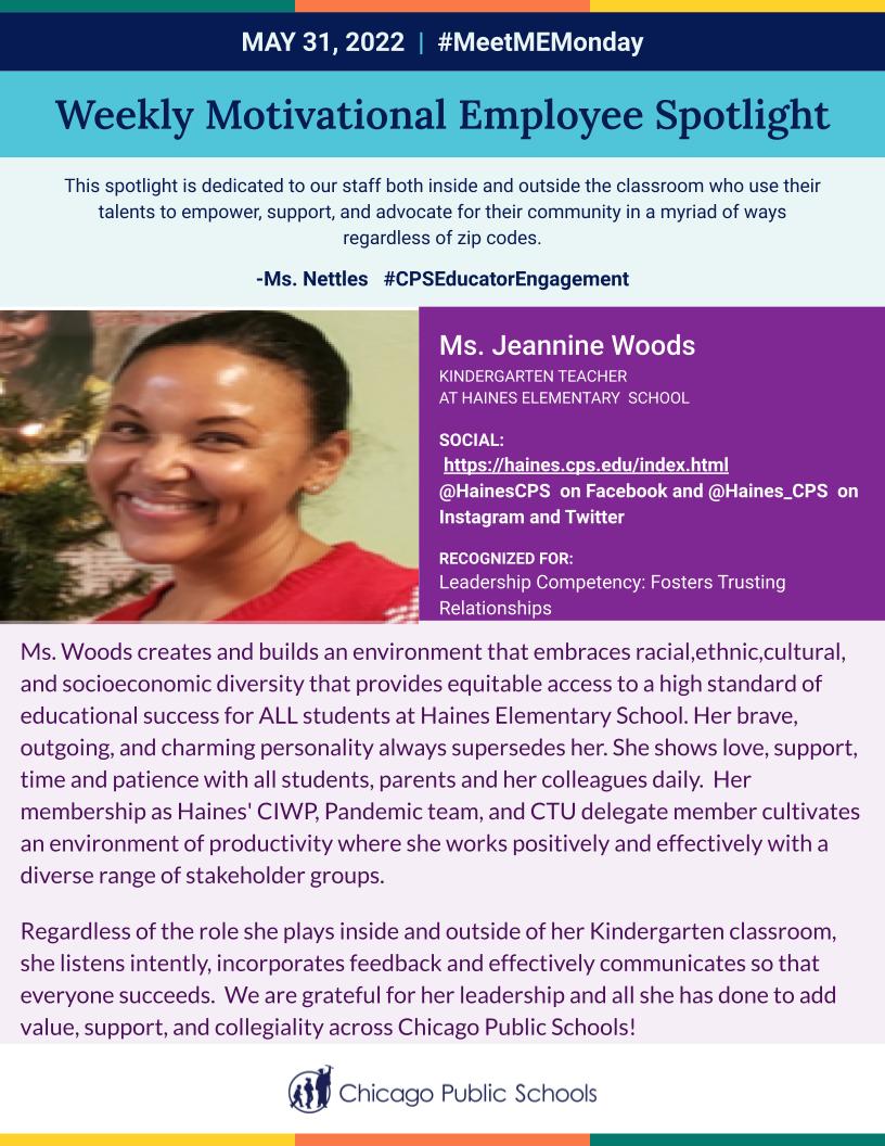 CPSEducatorEngagement (@cpseducator) on Twitter photo Kudos to Ms. Aksdal <a href="/hitchelementary/">Principal Lara</a>, Mrs. Nunez-Johnson @WatersPrincipal, + Ms. Woods <a href="/Haines_CPS/">John C. Haines</a> for being our THREE <a href="/ChiPubSchools/">CPS - Chicago Public Schools</a> Motivational Employees for #MeetMEMonday! All three lead with joy +compassion in all they do <a href="/CPSNetwork6/">CPS Network 6</a> <a href="/CPS_Network1/">CPSNetwork1</a> #Network2 <a href="/CPSLiteracy/">CPS Literacy</a> Kudos to Ms. Aksdal <a href="/hitchelementary/">Principal Lara</a>, Mrs. Nunez-Johnson @WatersPrincipal, + Ms. Woods <a href="/Haines_CPS/">John C. Haines</a> for being our THREE <a href="/ChiPubSchools/">CPS - Chicago Public Schools</a> Motivational Employees for #MeetMEMonday! All three lead with joy +compassion in all they do <a href="/CPSNetwork6/">CPS Network 6</a> <a href="/CPS_Network1/">CPSNetwork1</a> #Network2 <a href="/CPSLiteracy/">CPS Literacy</a>