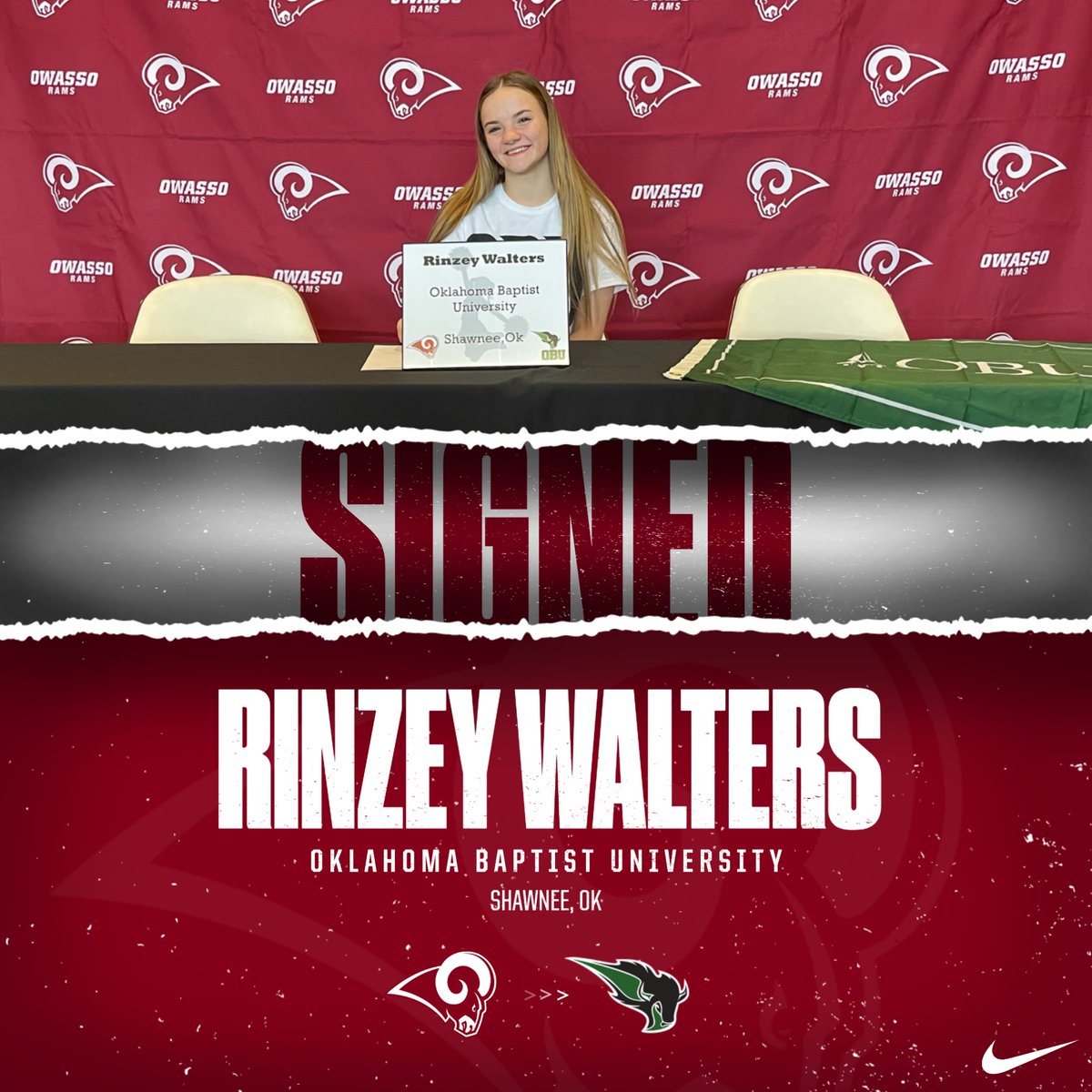 SIGNED🖊📄
Rinzey Walters signs with Oklahoma Baptist University!

#CHAMPIONS #RamPride