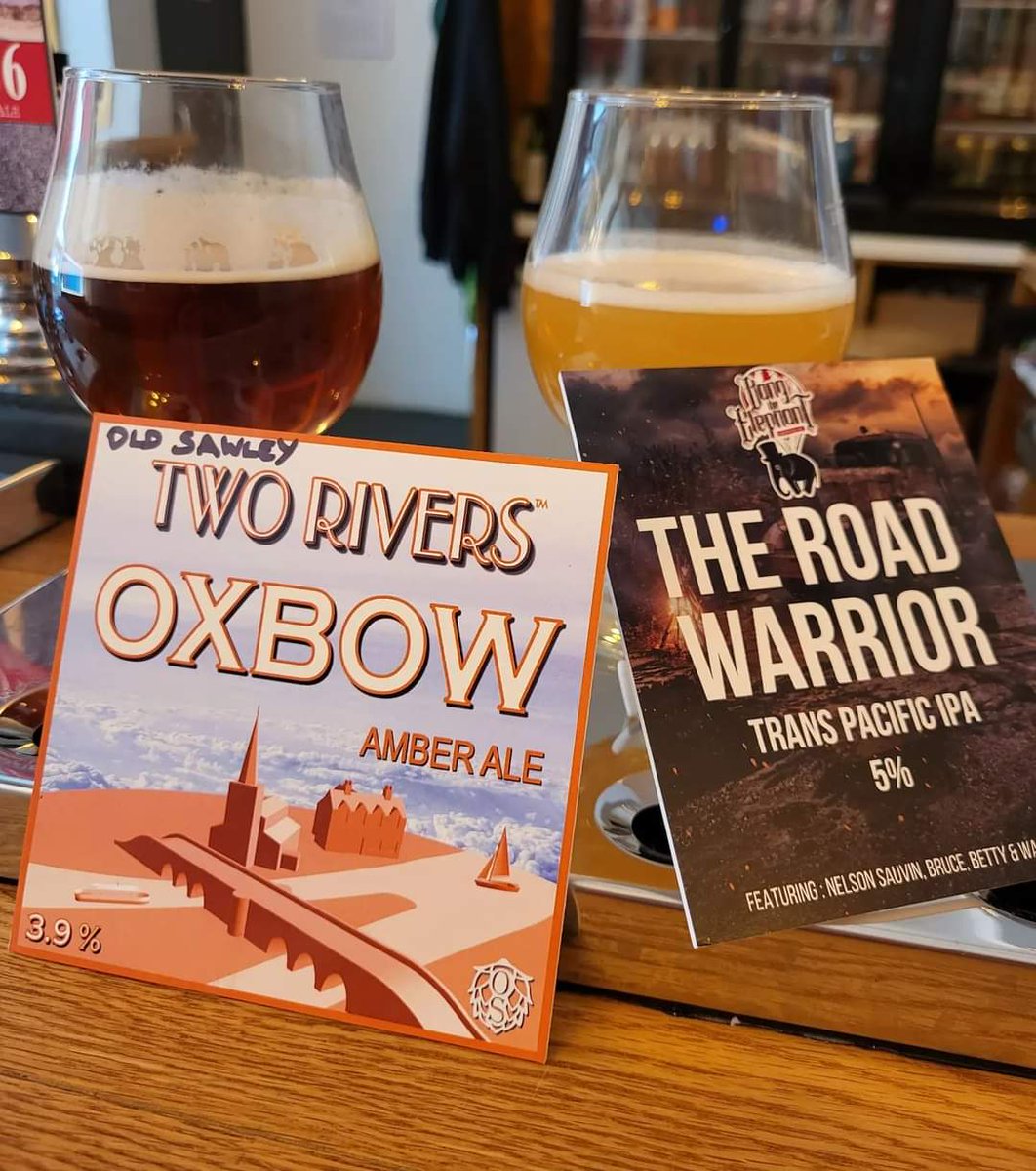 2 new local beers on cask today. First from Old Sawley & their test kit, Two Rivers, we have Oxbow 3.9% amber, trad bitter. Second Bang The Elephant, The Road Warrior. A smooth drinking 5% trans pacific hazy pale Come down and enjoy ! @OldSawley @BangTheElephant #beliefinbeer