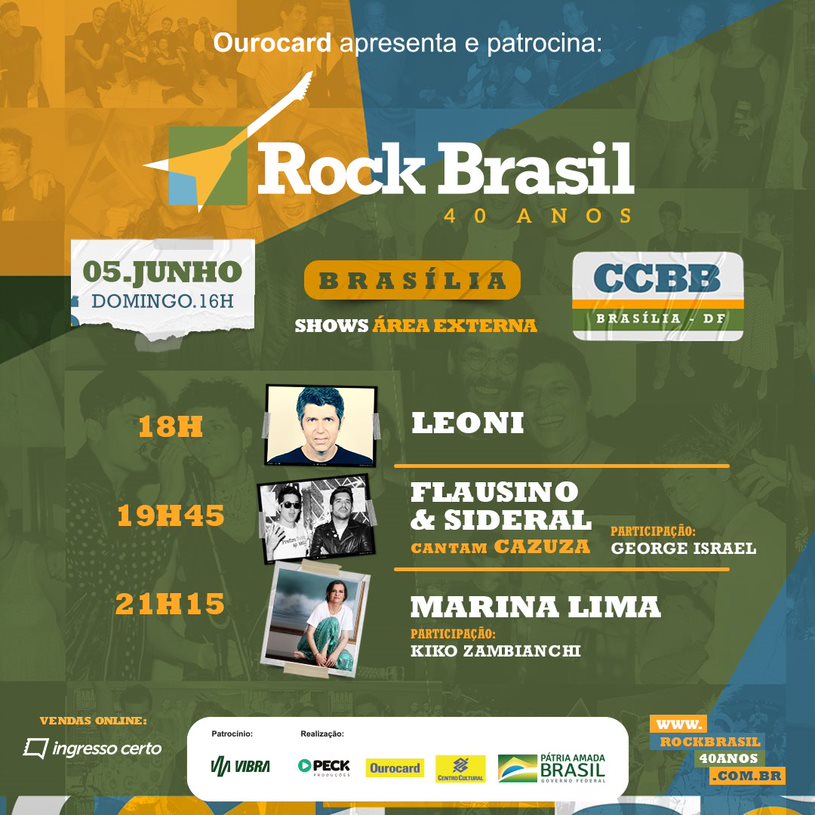 CCBB_DF's tweet photo. 😱O festival Rock Brasil 40 Anos chega ao fim no próximo domingo e a programação de encerramento está incrível!

🥳Tem Fernanda Abreu, Leo Jaime, Leoni, Marina Lima e um show especial com Flausino cantando Cazuza!

🎫Garanta seu ingresso: https://t.co/Mo2E9aHec2 https://t.co/nBdVKRP6RA