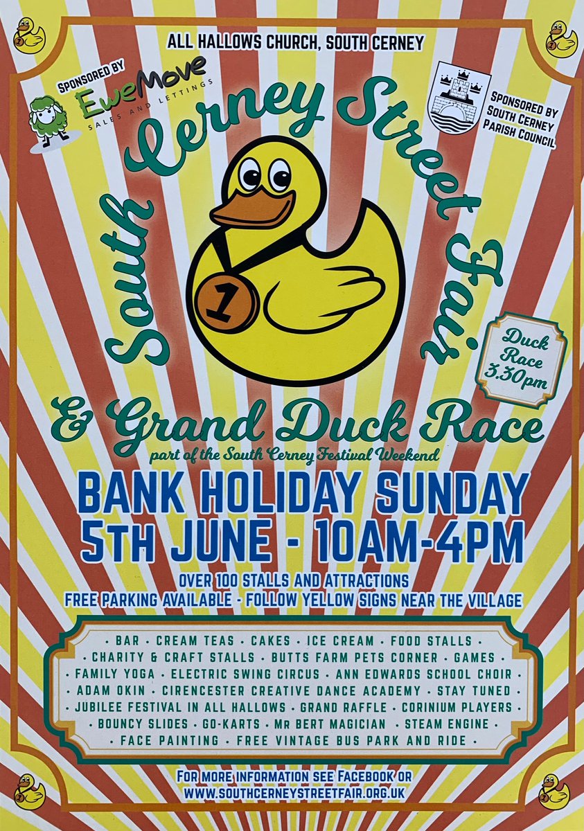 South Cerney Street Fair &amp; Grand Duck Race, Sunday 5 June 2022
southcerneystreetfair.org.uk