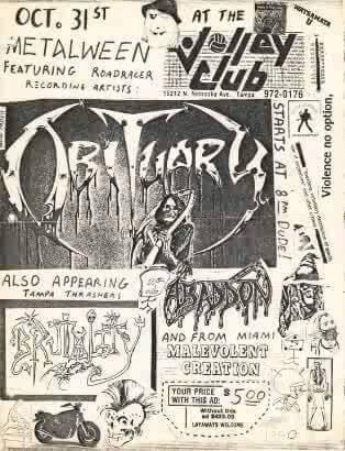 DeathMetalStuff's tweet photo. Obituary
Brutality
Abaddon
Malevolent Creation 

Concert at The Volley Club, Tampa, FL, USA. 1989 🇺🇸 https://t.co/U6WxcKVM0c