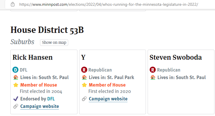 sallyjos's tweet photo. Hey @MinnPost, love the "Y" Republican running in #MN53B. #mnhouse #mnleg #GOPManOfMystery https://t.co/FyLgf9FBCm