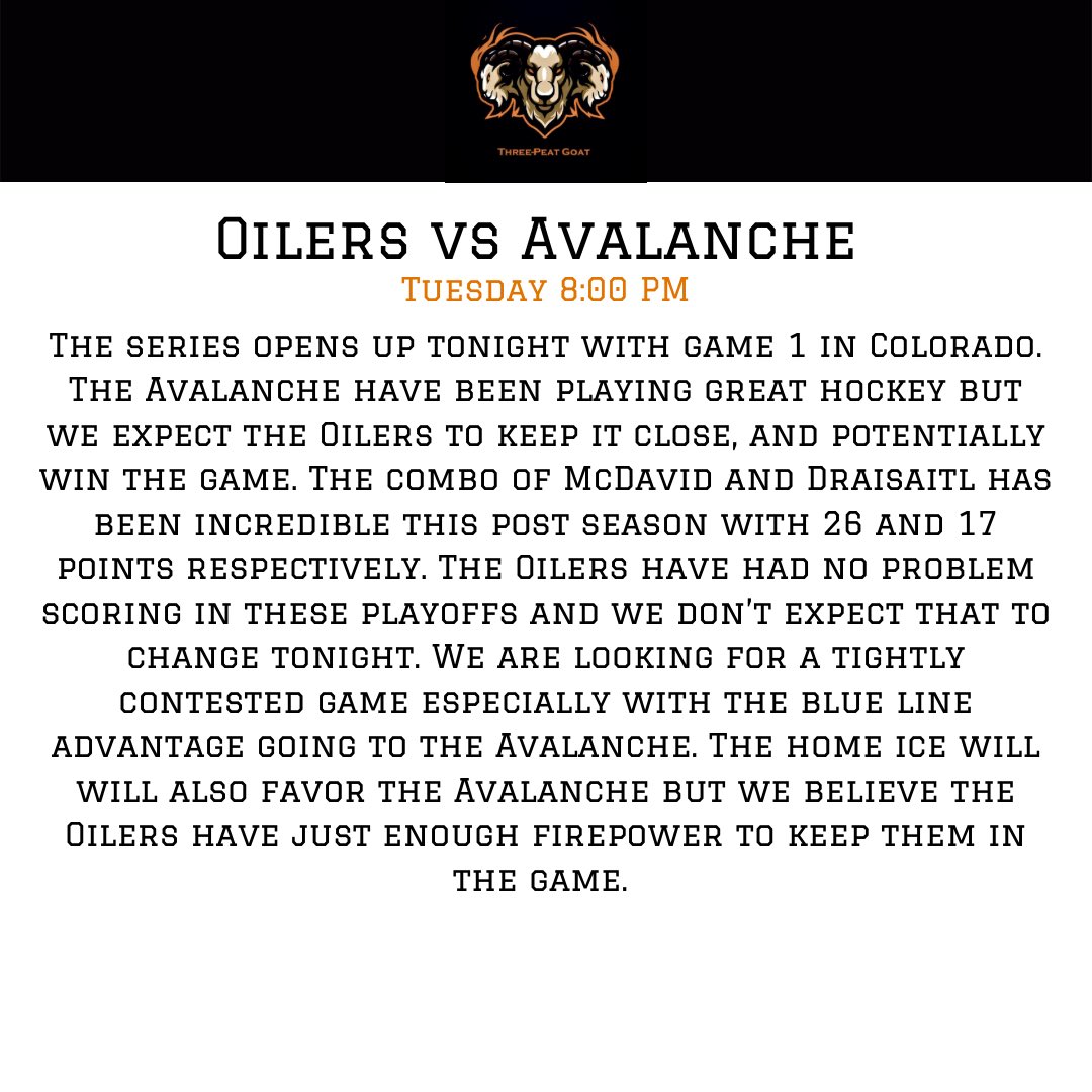 threepeatgoat's tweet photo. We’ve got another NHL Spotlight for the Goat Fam tonight! If we get 15 retweets on this post we will drop a free MLB play for today’s premium card! #NHL #NBA #MLB #gamblingtwitter #Oilers #EdmontonOilers #Habs #BleedGreen #Leafs #BarstoolSportsbook #GOAT𓃵 #GoatFam https://t.co/lFtchxIaSk