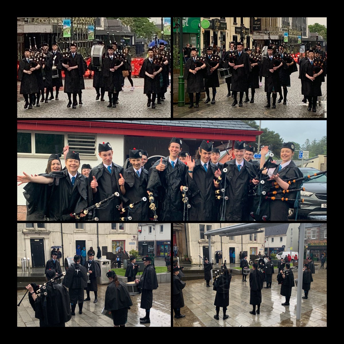LochaberPipes's tweet photo. Well, what a night. First night in the high street for many of our pipers and their capes - a baptism of fire. 

The rain showed no mercy but we played through regardless. Let’s hope for a better Thursday with no sign of a downpour! ☔️
#lspb #rain #fortwilliam #pipeband #WetNWild https://t.co/vCQF1dWmDt