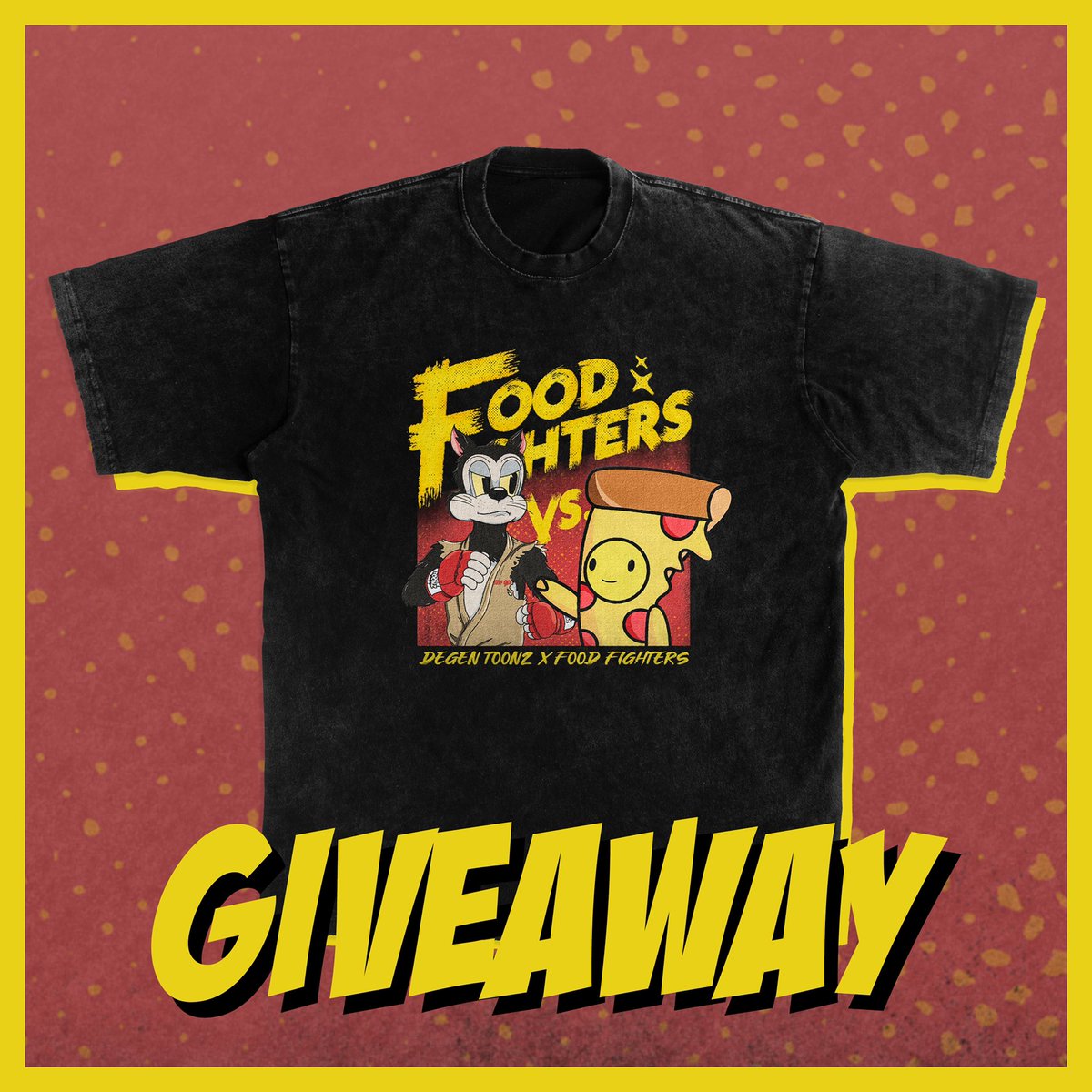 FoodFightersU's tweet image. What's cooking TOONZ @DegenToonz 😼 Missed out on our exclusive collab drop? We're giving away 𝗢𝗡𝗘 FFU x DegenToonz t-shirt to the community 🤩 Bombs away 🧨
Enter for a chance to win this 🔥 tee:

🔁 RT, like &amp;amp; follow
⏰ 𝗘𝗡𝗗𝗦 𝗜𝗡 𝟮𝟰 𝗛𝗢𝗨𝗥𝗦