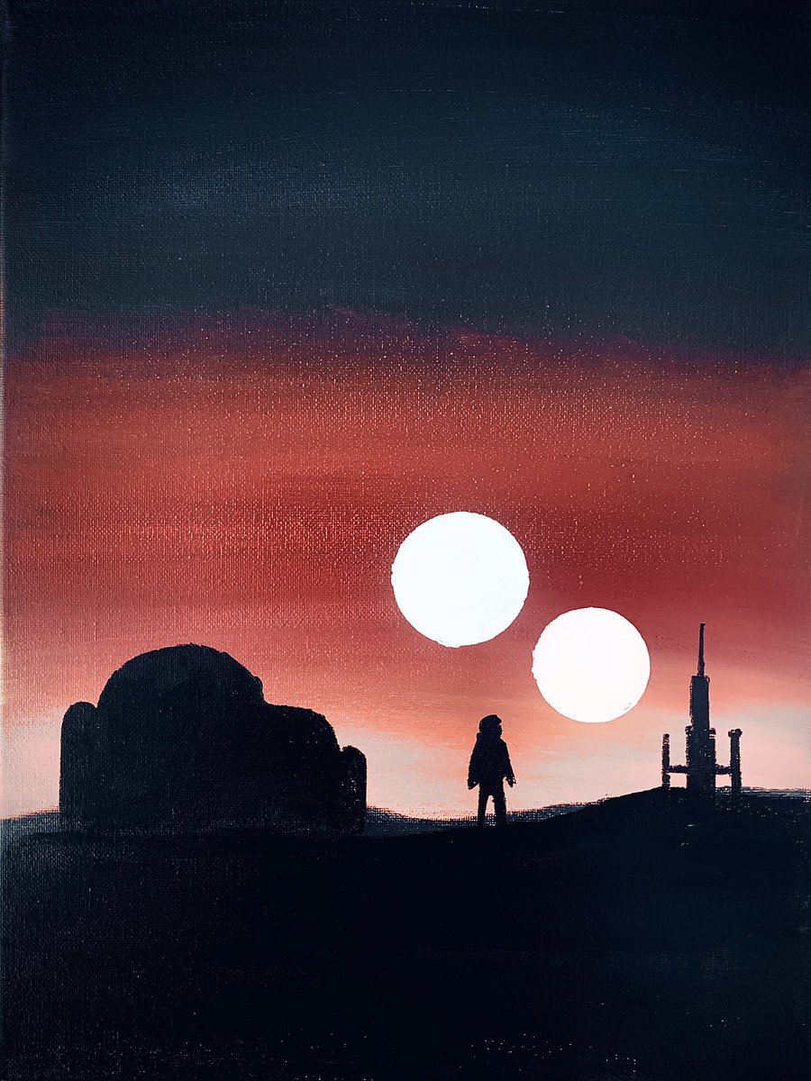 DJSSDrums's tweet photo. Spent the last few hours making this Tatooine Painting. I don’t paint very often but I think it looks awesome! I want to recreate it on a drumhead soon @MarkHamill 

@starwars @StarWarsUK https://t.co/x7wP1ajnhv