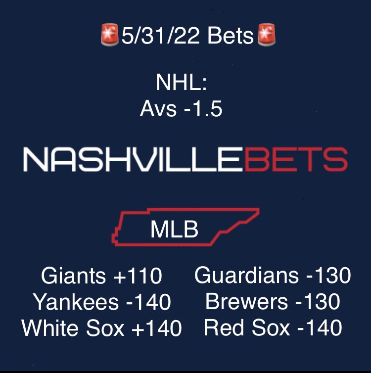 Nashville_Bets's tweet photo. Post Memorial Day weekend bets. These games are the only thing that gets us through a workday after a long weekend. Use code NASHBETS on @TNAction247 for a 50% deposit bonus! #NHL #MLBPicks #mlb #sports #sportsbettingpicks #sportsgambling #bettingtips https://t.co/HESl1h5Q5a