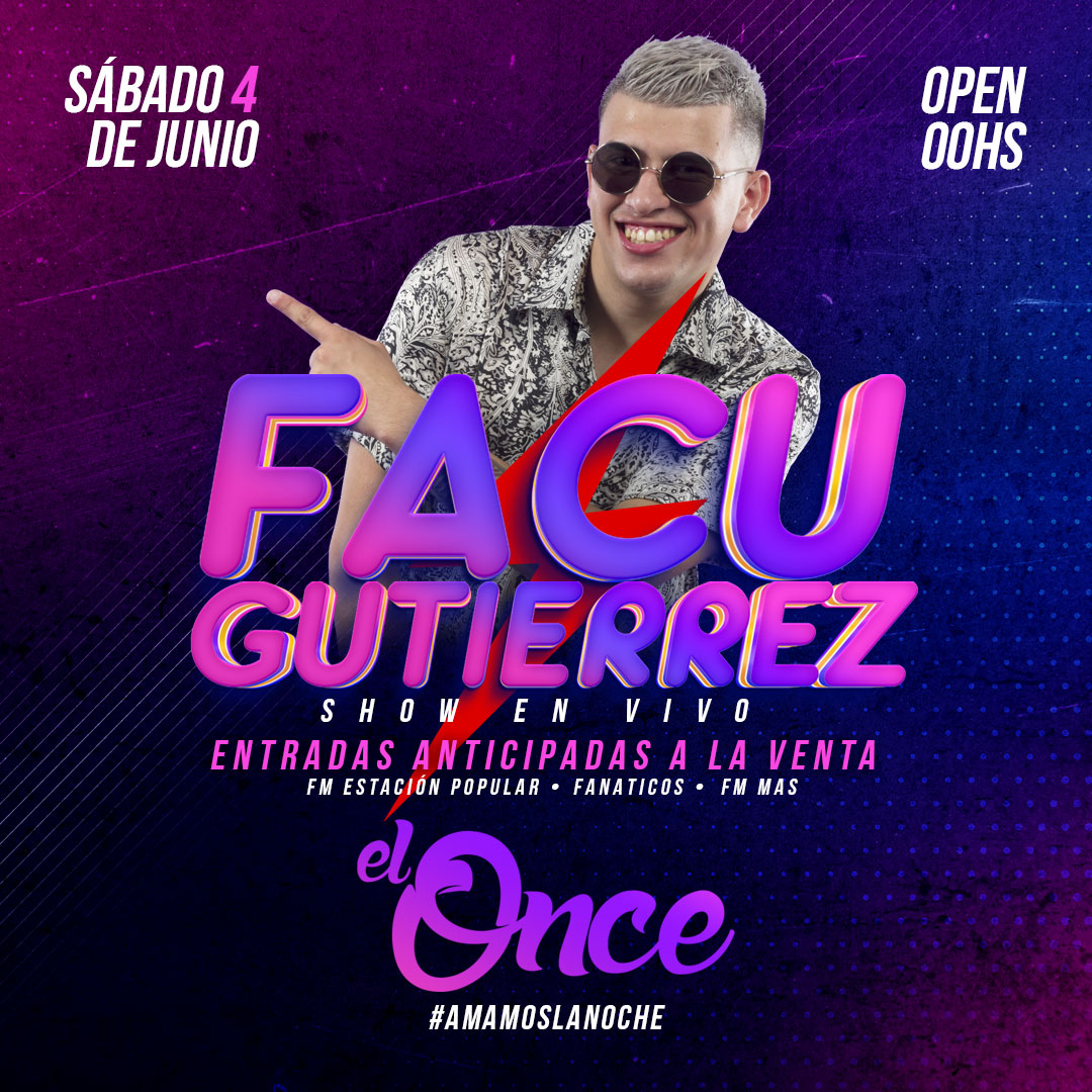 ElOnce_Oficial's tweet photo. Sábado 4 de junio ¡BAILASO!
.
Show en vivo de #FacuGutierrez
¡Con mas fuerza que nunca!
.
ENTRADA ANTICIPADA A LA VENTA!
📍 FM Estación Popular
📍 Fanáticos
📍 FM MAS
.
Music By
@WalterAuban86 🎧
Anima
#FrancoPacheco 🎤
.
Open 00hs
#AmamosLaNoche https://t.co/oxj2wlFg1K