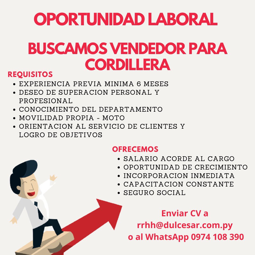 DulCesarPy's tweet photo. #OportunidadLaboral #TrabajoPy
Comparti para que llegue a la persona indicada 🥰🙏🏻
Solo tenemos vacantes en estos puestos que publicamos 🖋 https://t.co/KNHUFBcZ5y