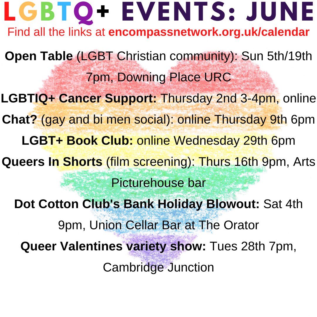 CambsLGBT's tweet photo. Happy Pride Month! 🌈 There are so many events going on this month that we've had to add an extra page to fit them all in! As always, full details and links can be found at https://t.co/tP94lzhSDP. https://t.co/xhBP3q0HoD