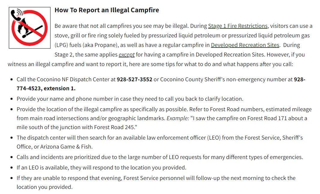 CoconinoNF's tweet image. How to report an #illegal #wildfire during fire restrictions.