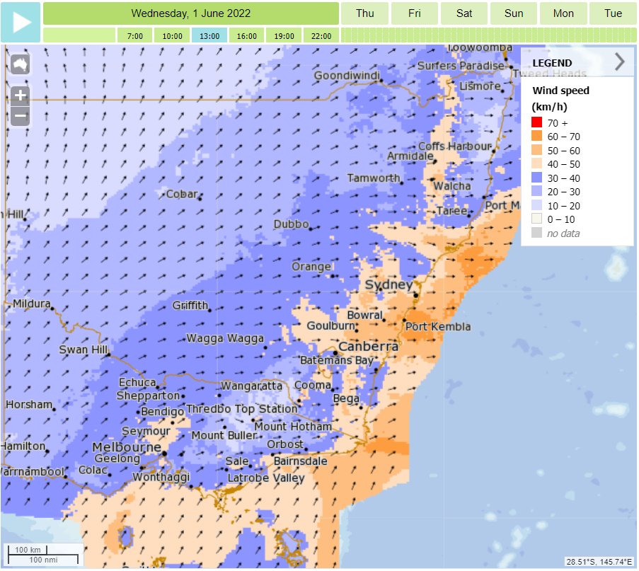 BOM_NSW's tweet photo. Welcome to winter! Cold temperatures across #NSWweather and windy conditions continuing with a warning for damaging wind gusts on and east of the Great Dividing Range. Snow along the southern and central ranges. Find the sun to thaw out. Full details https://t.co/q3xCF0PI3D https://t.co/W0zSUZOuZP