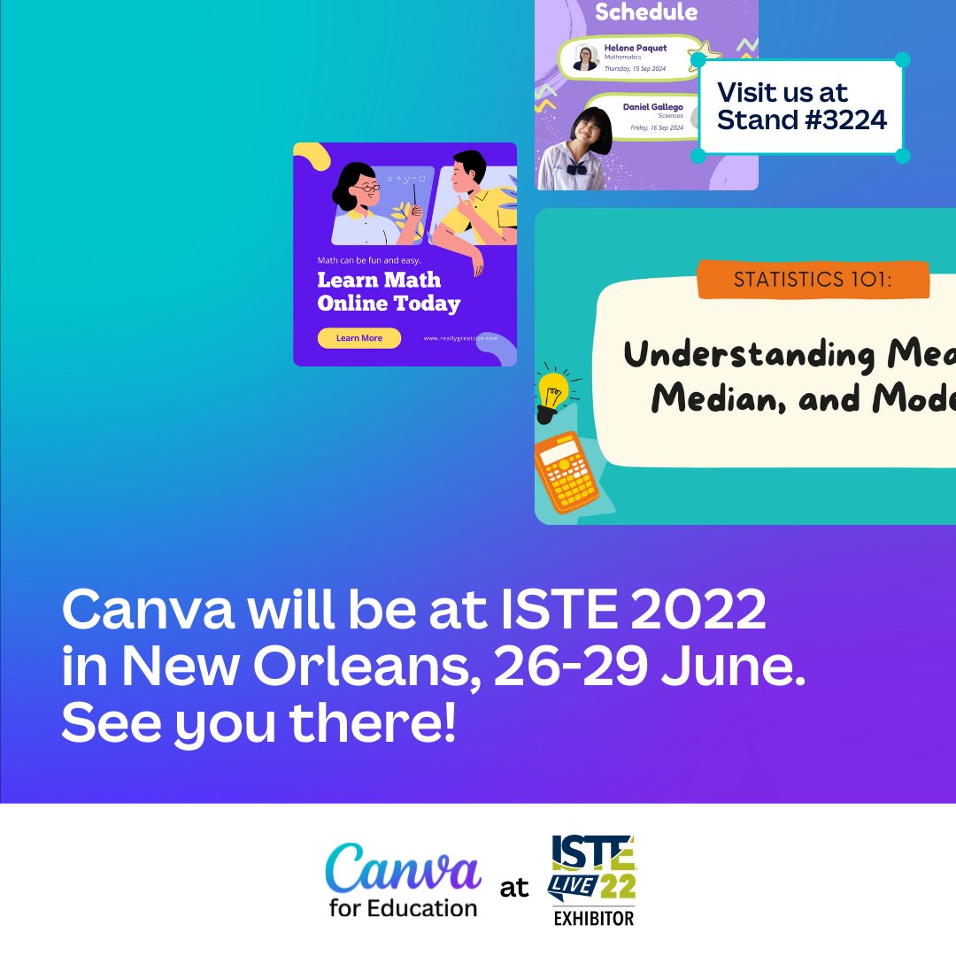 2⃣6⃣ days until #ISTE2022! I am so excited spread the #CanvaLove at #ISTELive!💙💜Stop by, say hi, and learn more about how amazing #CanvaForEducation is! 

#edtech #CanvaEdu #ISTE #NOLA