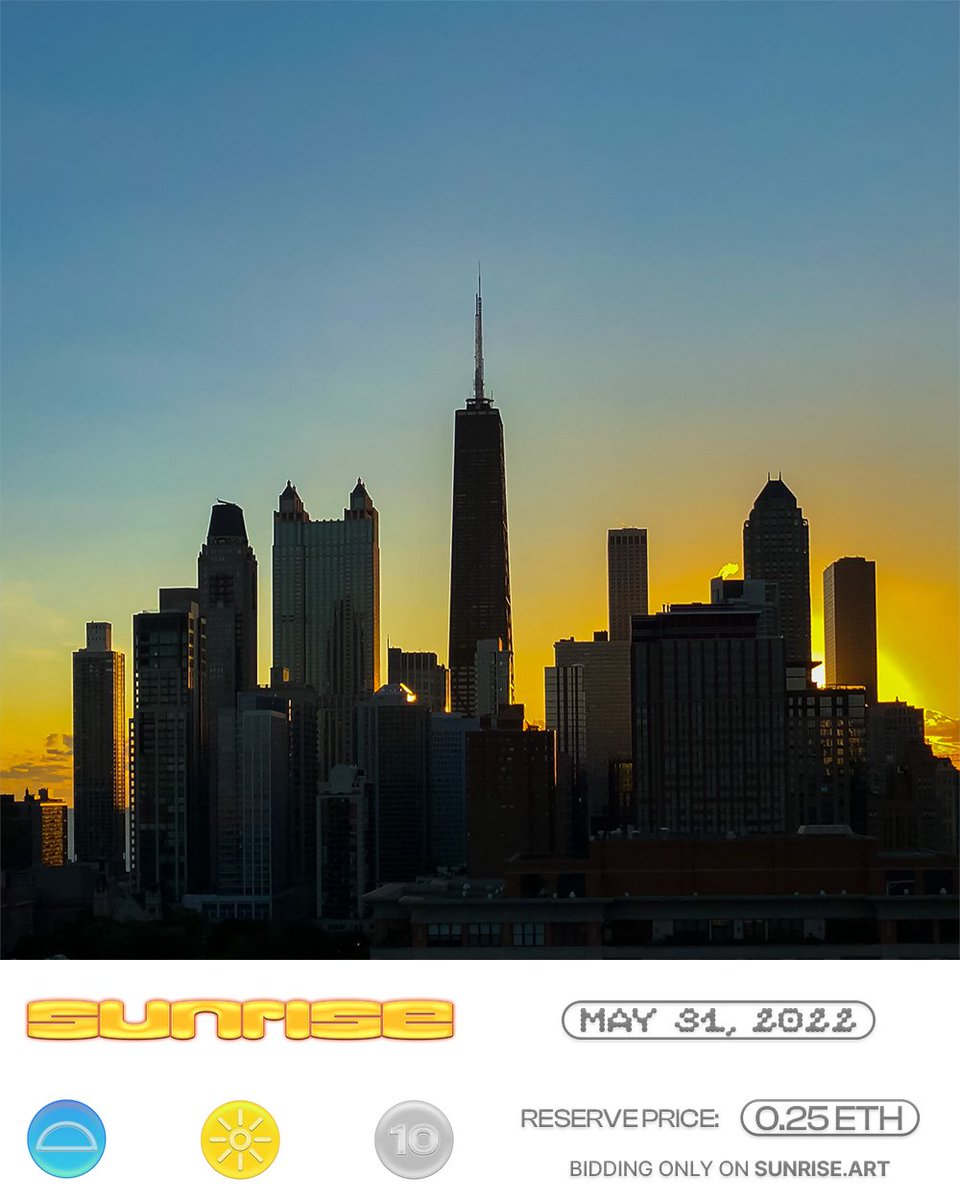 SunriseArtClub's tweet photo. May 31 πβ¨
Bid on https://t.co/2MMSyzQvdK
Reserve: 0.25 $ETH + gas
#SunriseArtClub #SunriseNFT #WeRiseBetterTogether #ilovesunriseart #chicago #sunrise https://t.co/5CpqkSyidT