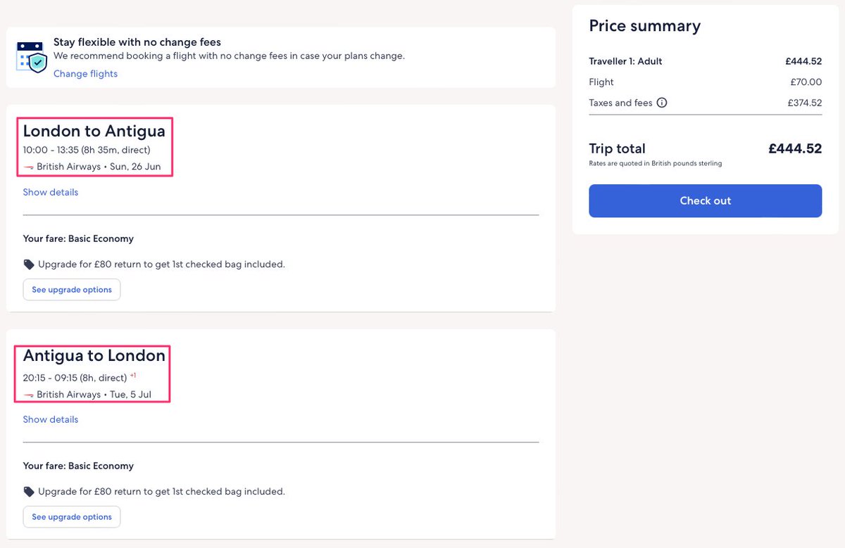 Direct flights to the #Caribbean #Antigua 🏖 from London for £445 R/T.
Early summer availability incl.

🔗 bit.ly/3NKD2sT 

Screenshot via Expedia