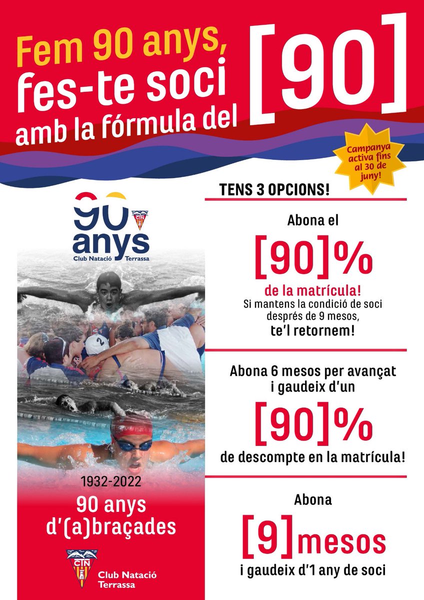Fem 90 anys! 

Fins al 30 de juny, fes-te soci amb la fórmula del 90! 

Tens 3 opcions! I si ja ets soci, no t'oblidis de compartir aquest post 😉 

bit.ly/3afUKq0