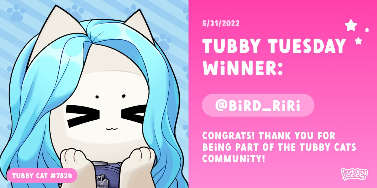 tubbycatsnft's tweet photo. ✨ we're excited to announce that this week's Tubby Tuesday winner is @bird_riri!

we will be sending you this Tubby Cat in appreciation for all you do! 💕 https://t.co/y5UvnnF0rr