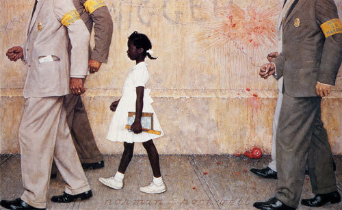 lisachiuster's tweet image. The Problem We All Live With by #NormanRockwell in 1964. Children going to a Robb Elementary School child's funeral in Uvalde Texas, 2022. #theproblemwealllivewith