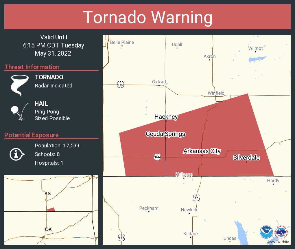 NWS Tornado on Twitter "Tornado Warning including Arkansas City KS