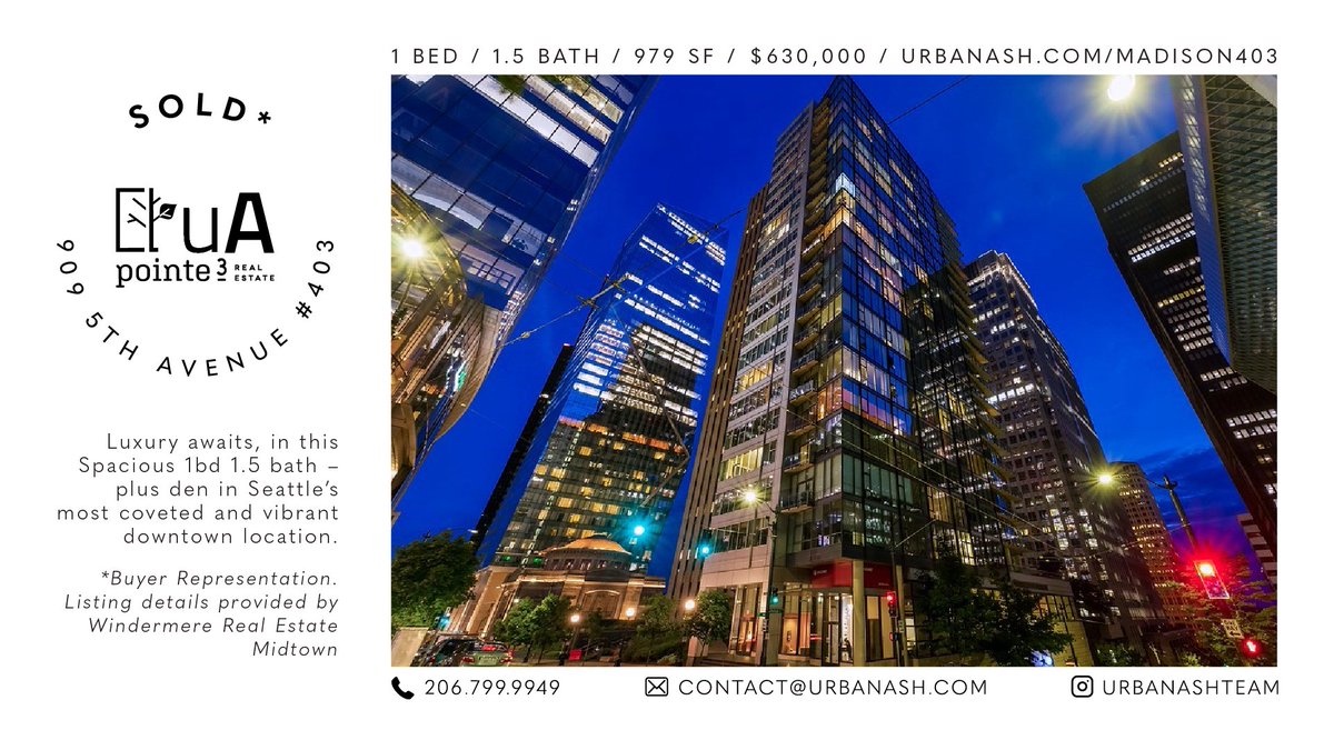 UrbanAshTeam's tweet photo. SOLD* at 5TH & MADISON!
⭐️ https://t.co/5aV6T7goNq
*Buyer Representation - Listing details provided by Windermere Real Estate Midtown
#SeattleRealEstate #UrbanAshTeam #Pointe3 https://t.co/Yu4WyOR0yC