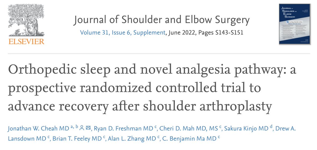 My latest research collaboration with @ucsf orthopaedic surgeons is out! We found #sleep hygiene interventions combined with zolpidem and melatonin resulted in longer sleep duration, better sleep quality and reduced opioid use post-operatively. 
Full PDF: bit.ly/3M47WeO