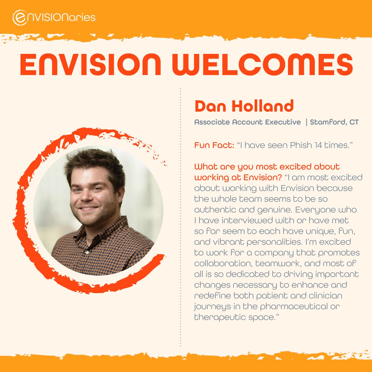 envisioncomm1's tweet photo. Please welcome a new member to the Envision team, Dan Holland! We are delighted to welcome him to the team! #ENVISIONaries #EnvisionCommunications #oncology #medicalcommunications https://t.co/NLPnUGY6dM