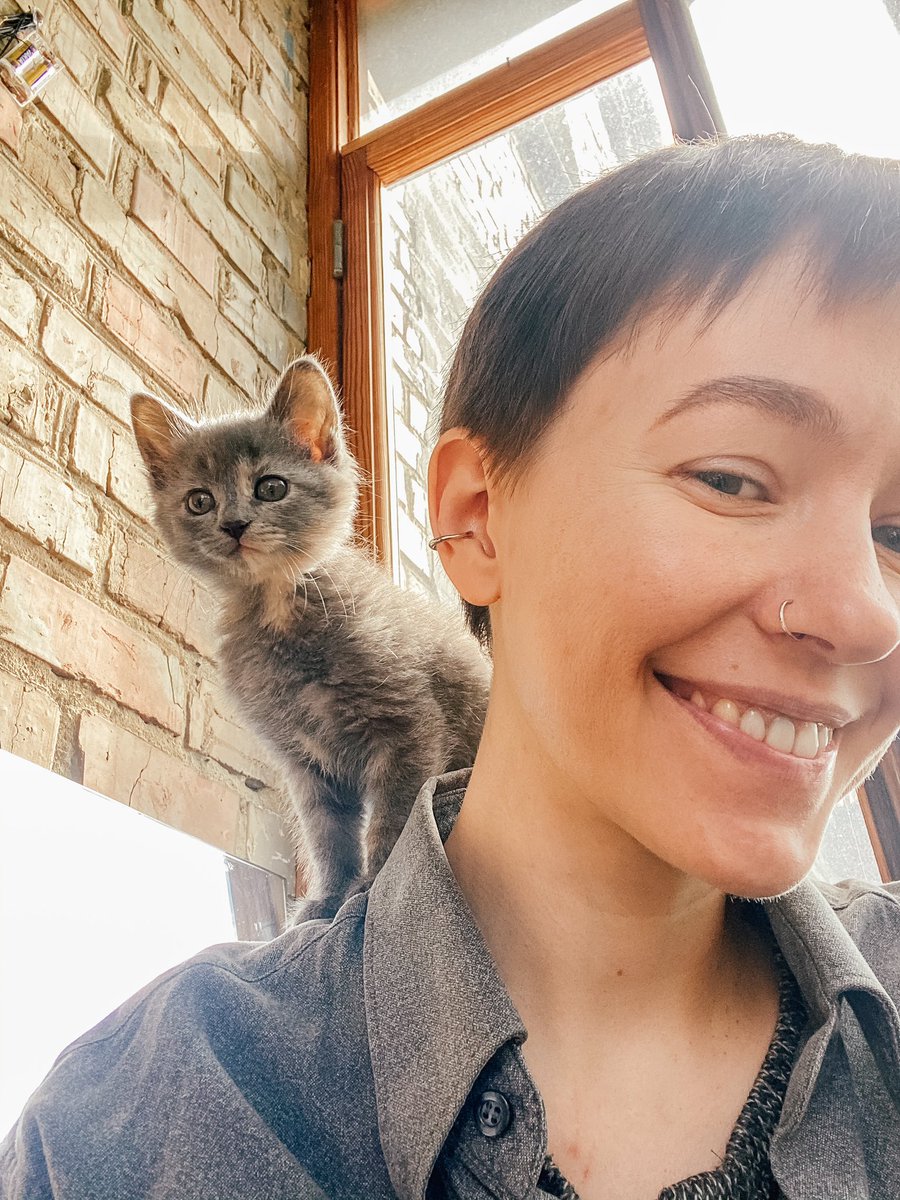 elisazonova's tweet photo. hey #NFTCommunity here I am with my new haircut, my new cat rescued from Kharkov and a new attempt to become part of the community) 

(it is very difficult to do something normally because of the emotional state) 
🤞🏼
#cryptoart #NFTs #NFTProject #opensea #EthereumNFTs https://t.co/lubVPkXV8n