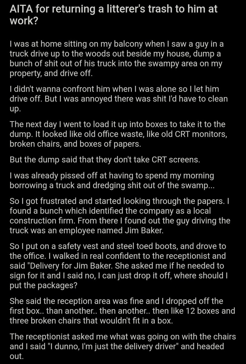 AITA_online's tweet photo. AITA for returning a litterer's trash to him at work? https://t.co/oq1nh3pqTd https://t.co/rxtLbPleUm