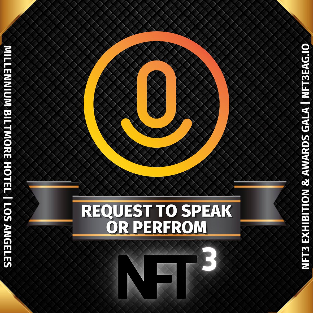 NFT3 Announcement:

@NFT3Awards is excited to open the Speakers and Performers form for NFT3 in LA

Submit your form to speak or perform:
nft3awards.io/request-to-spe…

Don't miss the largest NFT Awards show and music festival in the world!
#NFT3 #NFT #NFTAwards