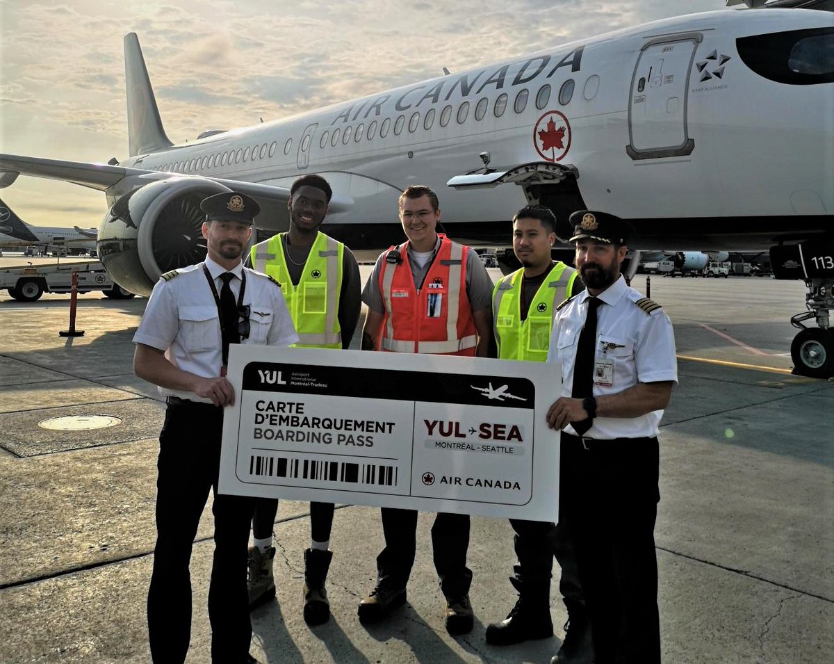 AirCanada's tweet photo. With the departure of AC515 today operated with a fuel efficient @Airbus #A220, we’re thrilled to launch service between Montreal &amp; Seattle. The non-stop, year-round route connects two North American aviation hubs &amp; two world class tourist destinations. @yulaeroport @flySEA https://t.co/qVUeOWsx1B
