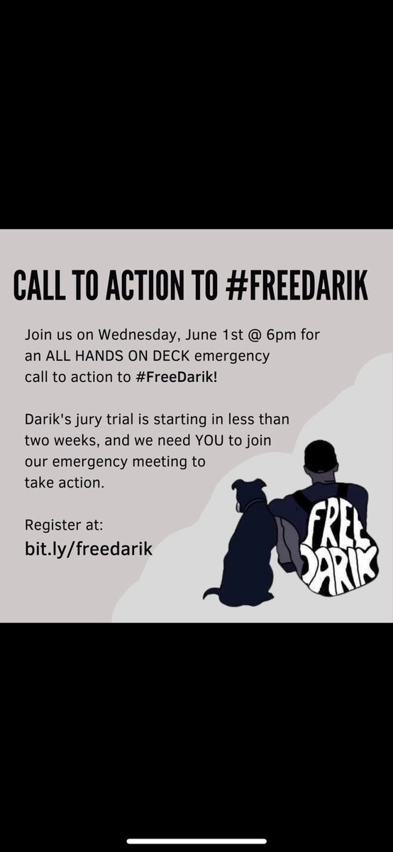 Join us tomorrow in an emergency call to action to #FreeDarik !! Register at: bit.my/freedarik