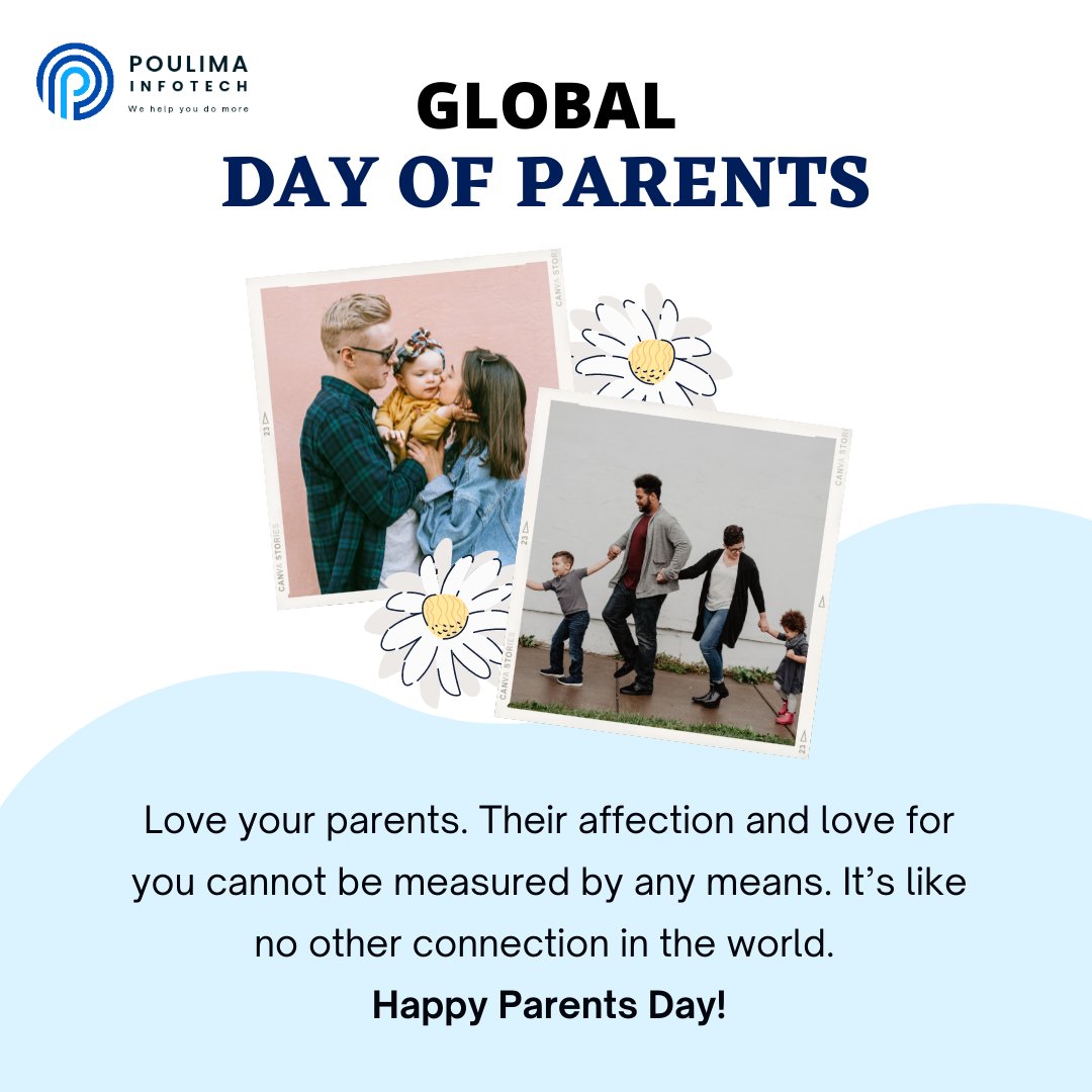 Poulimainfotech's tweet photo. Global Day of Parents!

Love your parents. Their affection and love for you cannot be measured by any means. It’s like no other connection in the world. Happy Parents Day!

#GlobalDayofParents #parentsday #parents #parentslove #parentslife #parentsbelike #parenting https://t.co/j82mlz4Az3