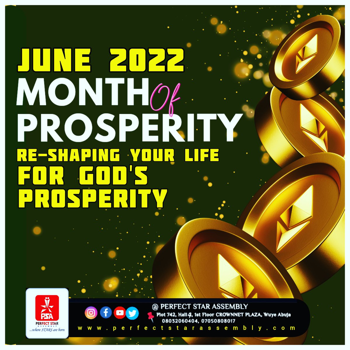 PSAabuja's tweet photo. WELCOME !!!

TO THE MONTH OF JUNE 2022..

WELCOME, TO PROSPERITY !!

Job 23-24 
..then shall thou lay up GOLD as dust..

I DECREE, FROM THIS MONTH ONWARD ALL YOUR MONEY PROBLEMS ARE CANCELLED... THE RICHES OF HEAVEN BECOMES YOUR MANIFESTATIONS, IN JESUS MIGHTY NAME - AMEN! https://t.co/y1NyaAq8gU