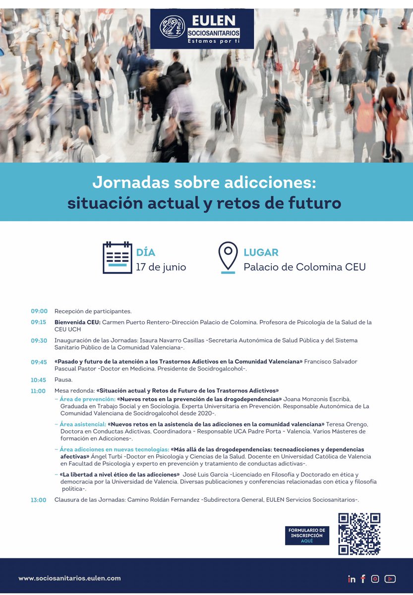 angelmturbi's tweet photo. Un honor participar en las Jornadas sobre adicciones: situación actual y retos de futuro. Organizadas por @grupoeulen 17 junio 2022. @UCV_svm #adicciones #Ciberadicciones https://t.co/CBPyRxxM6B