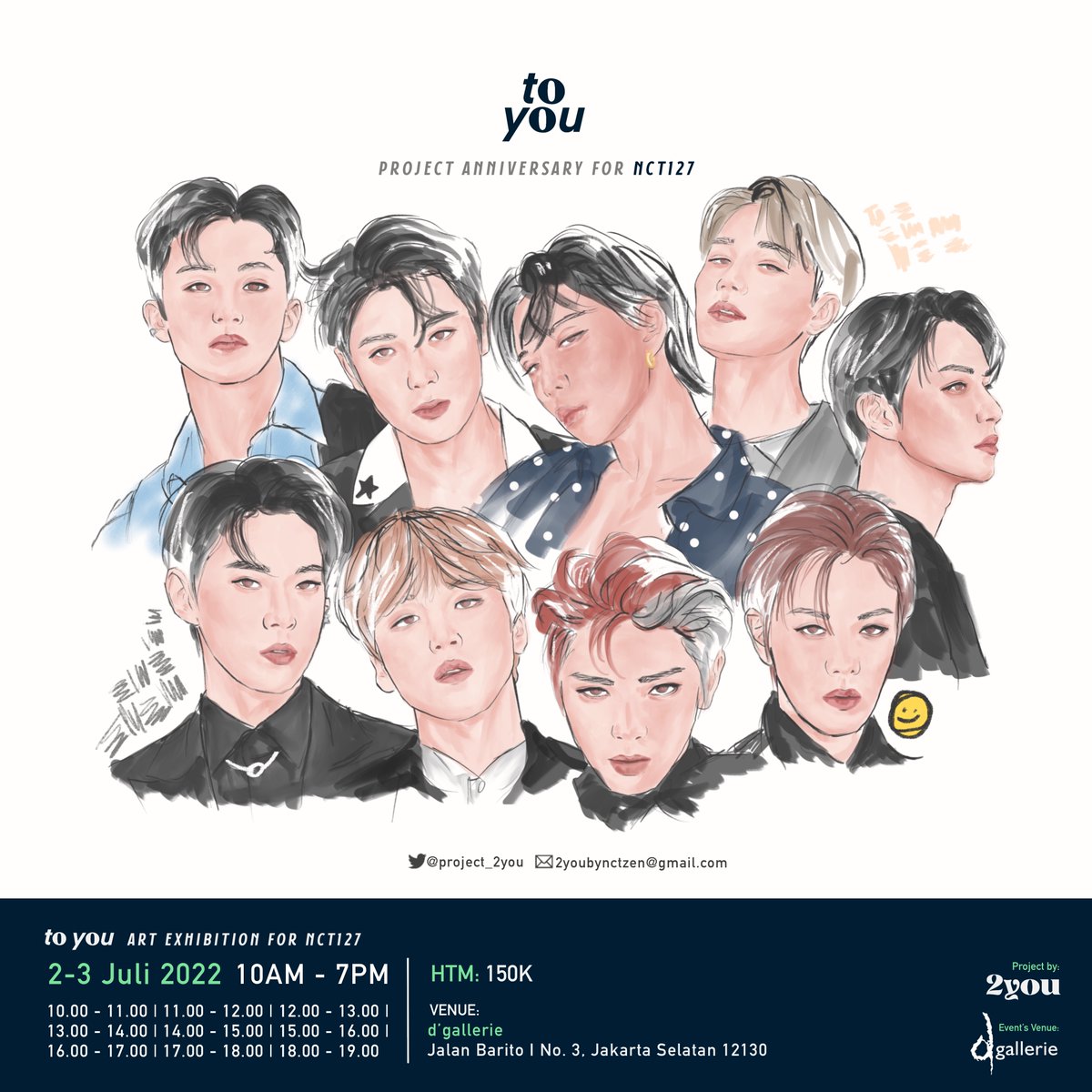 project_2you's tweet photo. Art Exhibition For NCT 127
'𝙩𝙤 𝙮𝙤𝙪'

 🎫 HTM (ticket online) : https://t.co/UatZSXWfSH
📲 Group Chat : https://t.co/1nnR5ZQZW3
📍 D’Gallerie, Jakarta

#ProjectNCT127 
#Project2you https://t.co/WAuthbPX44
