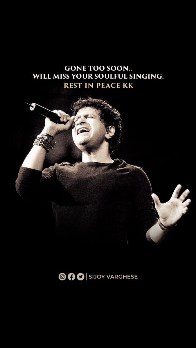 SijoyOfficial's tweet photo. Will miss your soulful singing 😔
#kk #RestInPeace https://t.co/985gg5LXRD