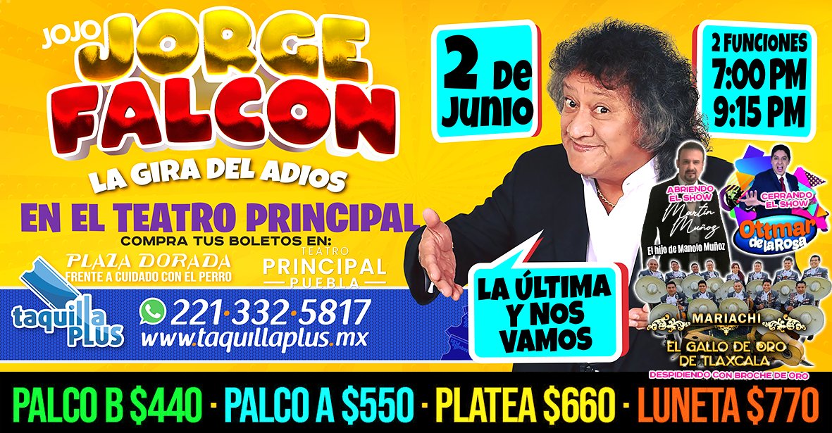#Puebla La gira del adios estará llena de sorpresas! No te lo puedes perder! Boletos en taquillas del Teatro Principal, taquillas del Auditorio de la Reforma y punto de venta en Plaza Dorada. Infórmes al 221-332-5817