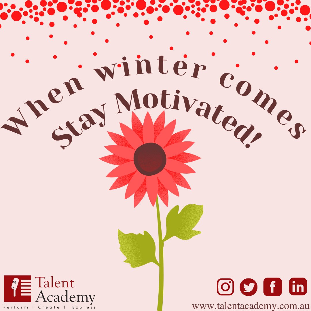 Welcome June! As winter creeps in and we say goodbye to the autumn leaves, it’s important to find joy even when the weather gets dreary. Find your smile and let your confidence shine. 
#Talentacademy #Winter #Motivation #Smile #Findthesun #Adelaide