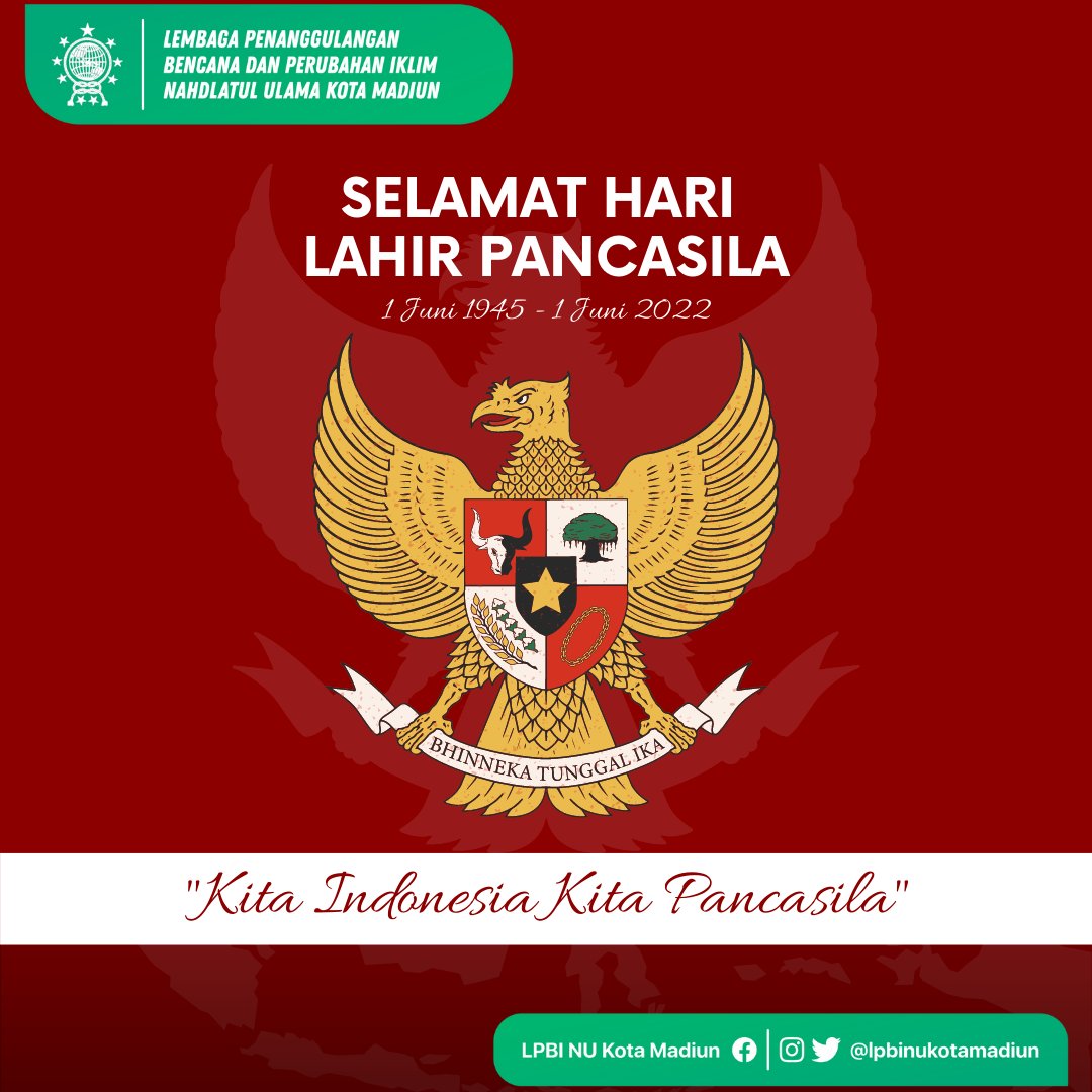 lpbinukotaAE's tweet photo. Selamat Hari Pancasila 1 Juni 2022

Mari amalkan butir-butir Pancasila di kehidupan sehari-hari, memupuk kerukunan dapat dimulai dari lingkungan terdekat, cinta keluarga, cinta sesama, dalam interaksi sosial bawa selalu semangat Pancasila.

#harilahirpancasila #lpbinukotamadiun https://t.co/T5FjwAVGO1