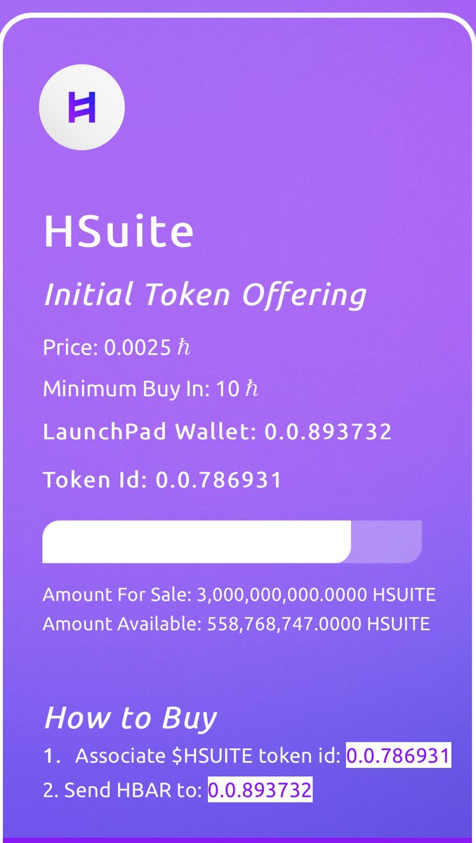 HSuiteNetwork's tweet photo. #HelloFuture!
We are getting close to sell out!
Get yourself some $HSUITE before pre-sale is over!
How to Join:
- Associate $HSUITE: 0.0.786931
- Send Min 10 $HBAR to: 0.0.893732
@Hedera
$HBAR $HSUITE #β #Hashgraph #HBARSUITE #EnhancingHederaNetwork #HelloFuture #HBARbarians https://t.co/VNfoL6I5gT