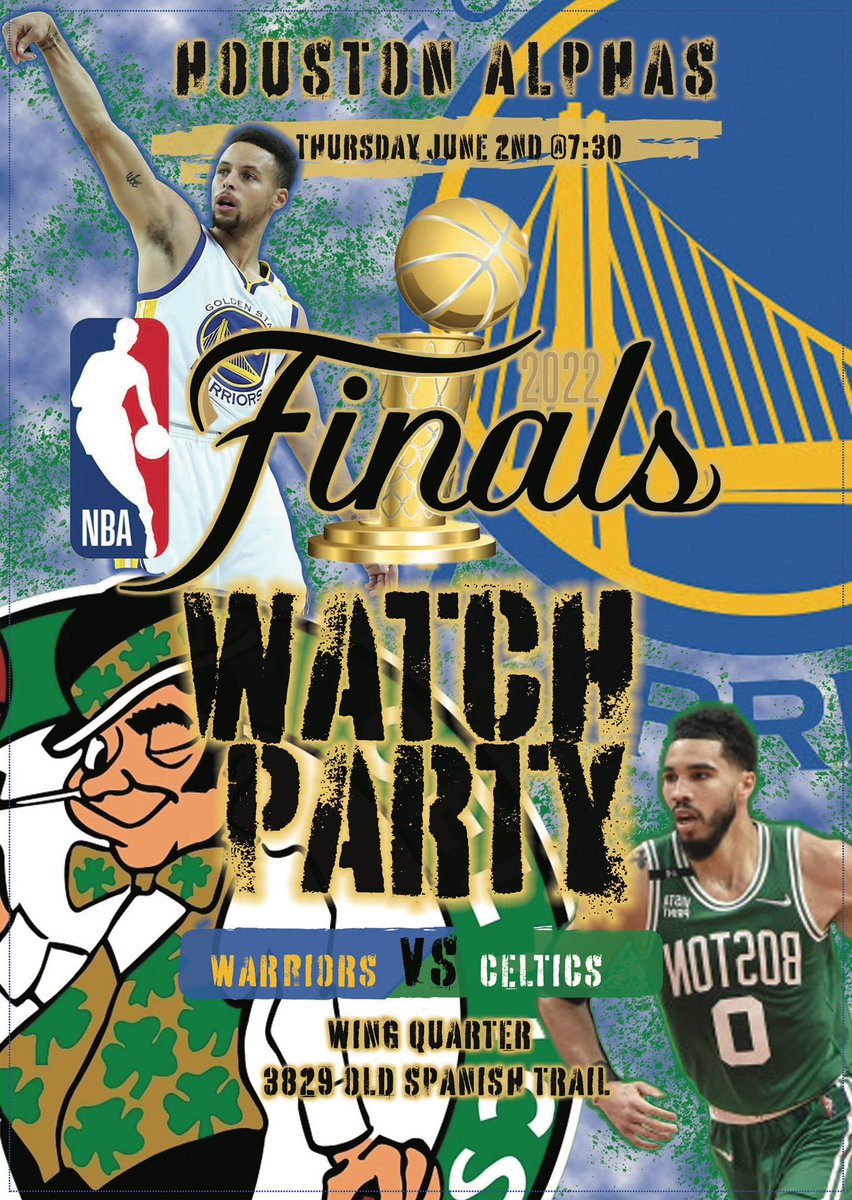 🚨This Thursday at 7:30 join us at Wing Quarter for game one of the NBA finals!! 🏀🍗

Be sure to mention “Houston Alphas” at the register as a percentage of the proceeds go to our chapter.
