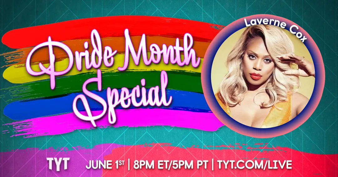 TheYoungTurks's tweet photo. .@Lavernecox will be joining TYT’s LGBTQ+ Pride Special tomorrow, June 1st! 

Hosted by @johniadarola and @AdrienneLaw, kick-off #pridemonth2022 right by tuning in at 8pm ET/5pm PT on https://t.co/GNkCswZ0W3 or YouTube!

#PrideMonth #Pride2022 #loveislove https://t.co/2dWsp08GQ6