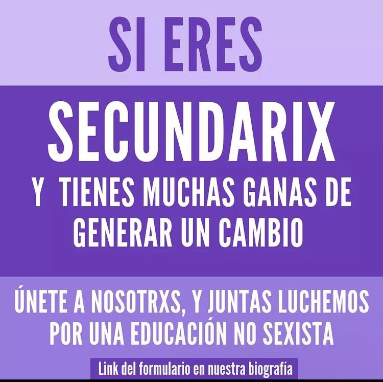 Si eres estudiante secundaria y quieres generar un cambio, estás comprometidx y eres estudiante de séptimo a cuarto medio, puedes inscribirte en link de nuestra biografía.
Somos una red separatistas por lo tanto solo aceptamos mujeres y disidencias. 💜