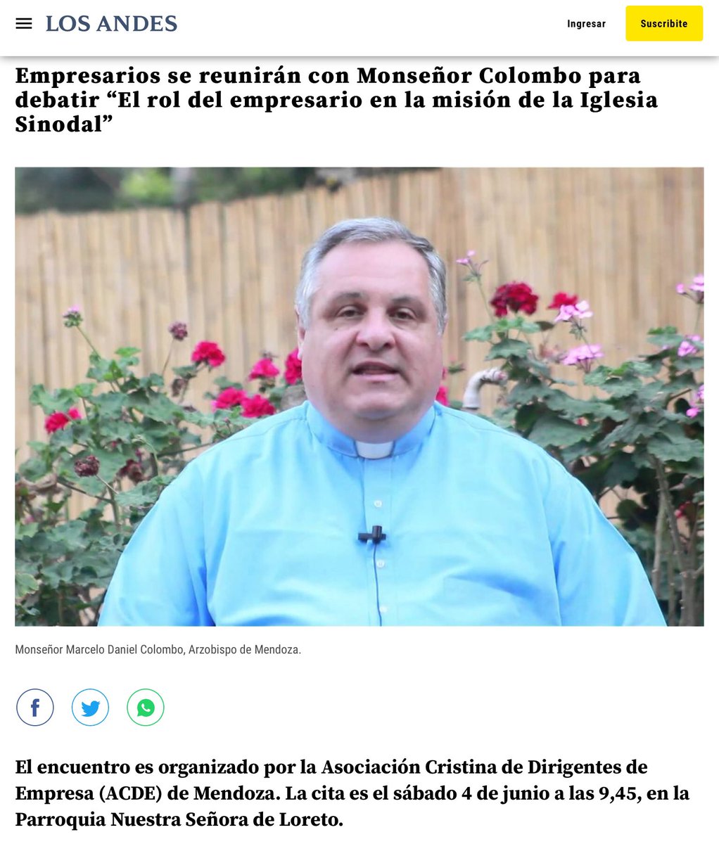 AcdeMendoza's tweet photo. El encuentro es organizado por la Asociación Cristina de Dirigentes de Empresa (ACDE) de Mendoza. La cita es el sábado 4 de junio a las 9,45, en la Parroquia Nuestra Señora de Loreto.

https://t.co/V29hEF761R https://t.co/QMK8w9LMC5