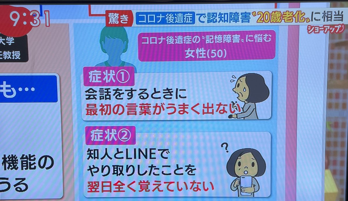 r_k0118's tweet photo. テレビのニュース番組でたまにコロナ後遺症取り上げるけど会社通いのリーマンはほとんど観れない放映時間なんだよね…
出来ればなかなか理解してもらえない会社の人達にも見てもらいたい。 https://t.co/Ntah9IHAY5