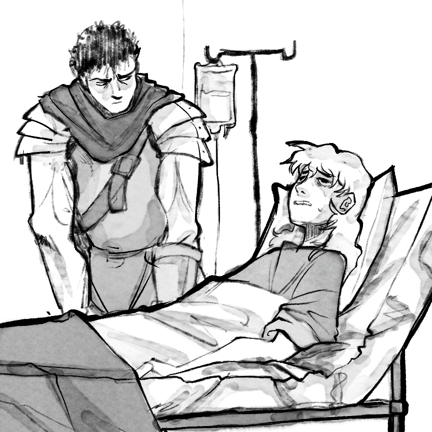 kalechiwps's tweet photo. a small commission for my friend lillith, who asked that i draw griffith sick in the hospital from black mold poisoning <3. i know nothing about berserk https://t.co/F5Ra9pL9gR