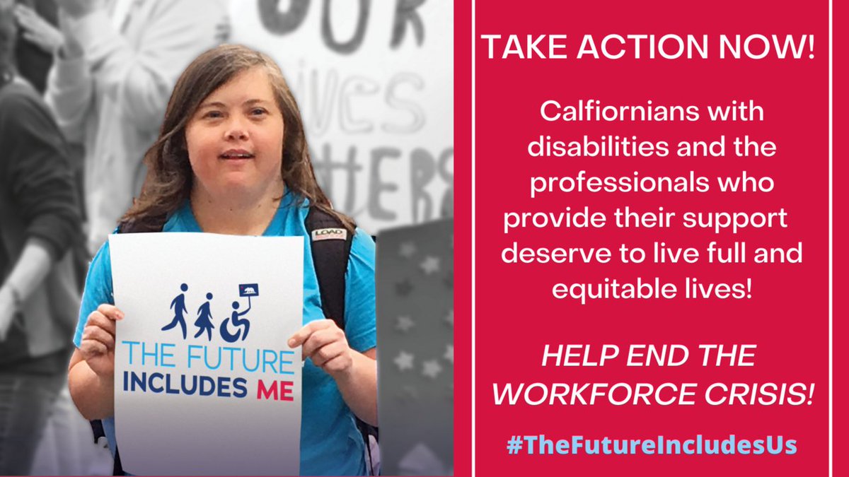 TAKE ACTION NOW! 
p2a.co/wnyI4ON

Click the link now &amp; let @GavinNewsome know that California must address the workforce crisis &amp; ensure that the future includes Californians with disabilities. #TheFutureIncludesUs!